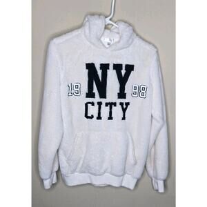 Ny City White Fuzzy Orange Kiss Hoodie Size Small